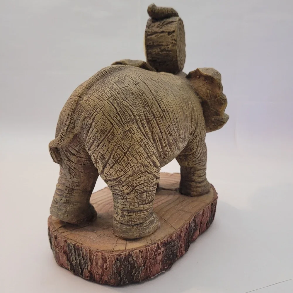 W.F. Elephant Figurine Desk Clock Adult Quartz Wildlife Resin Decor